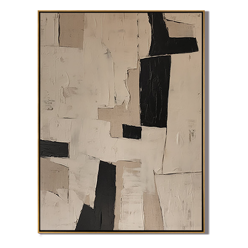 Earthen Monolith – Hand-Painted Black and Tan Palette Knife Wabi-Sabi Painting | Japandi Wabi-Sabi Living Room & Bedroom Art