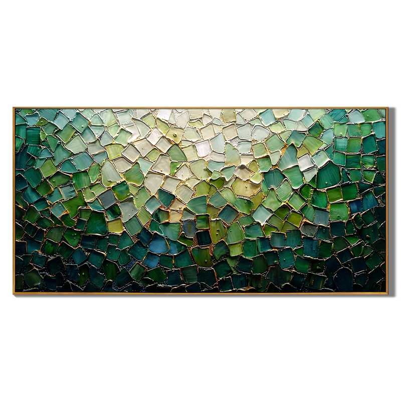 Emerald Mosaic – Modern Luxury Textured Art | Impasto Peacock Green Abstract Living Room Art
