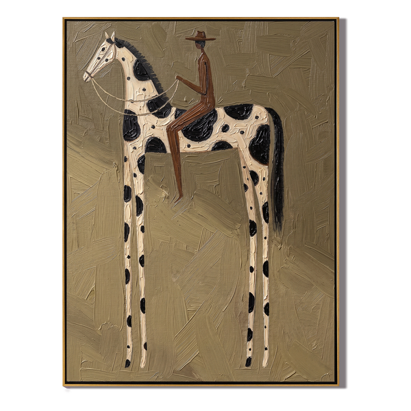 Ink Spot Rider – Vintage Americana Cowboy on Painted Pinto Painting | Rustic Modern Hallway Art