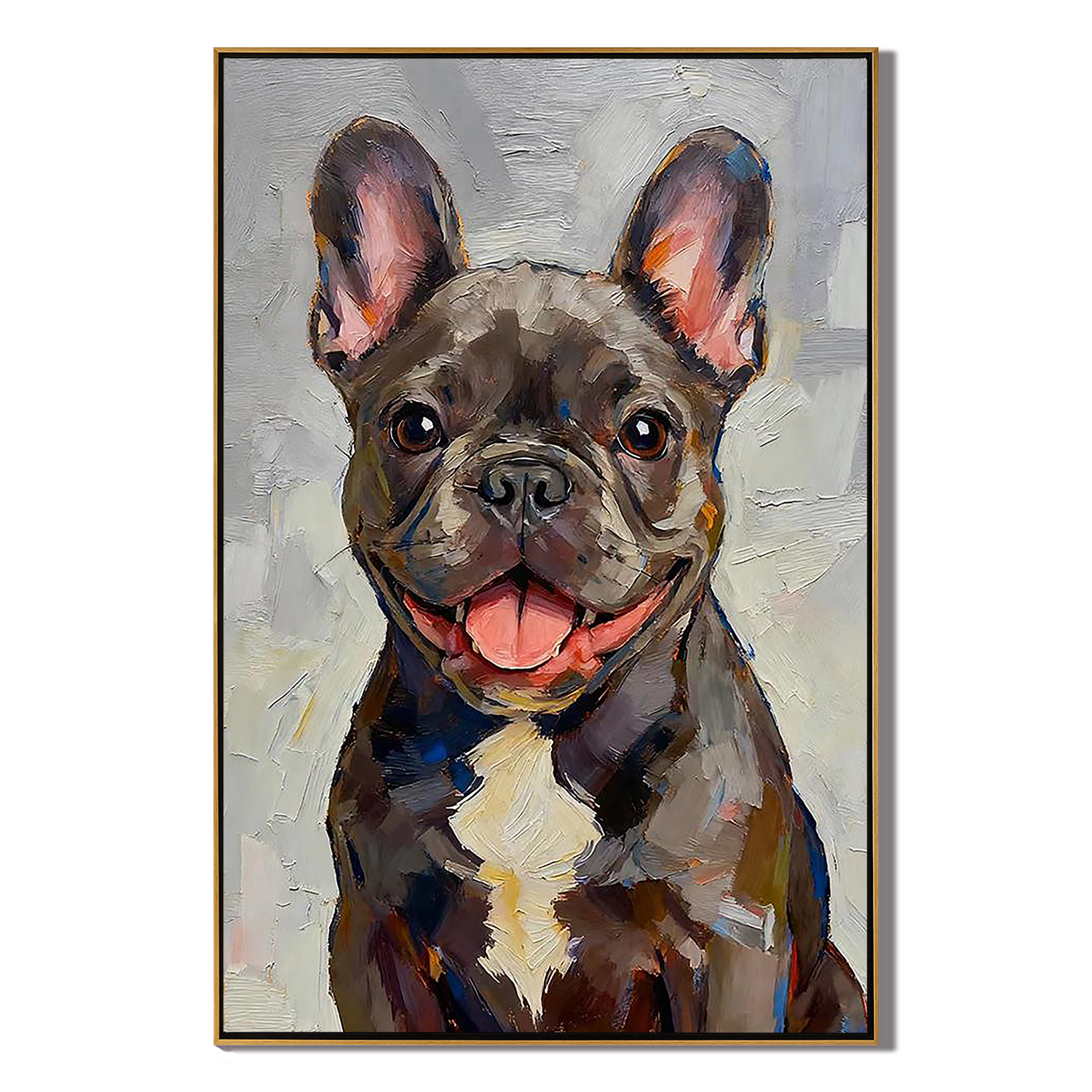 The Joyful Frenchie – Modern Impasto French Bulldog Texture Painting | Vibrant Living Room Art