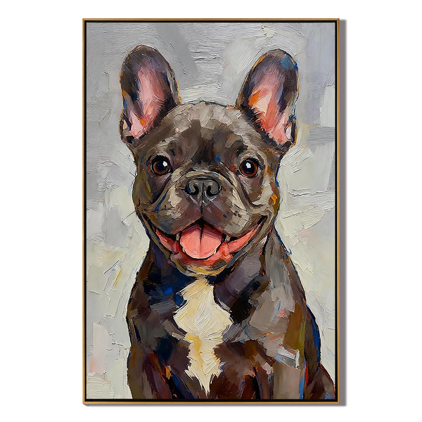 The Joyful Frenchie – Modern Impasto French Bulldog Texture Painting | Vibrant Living Room Art