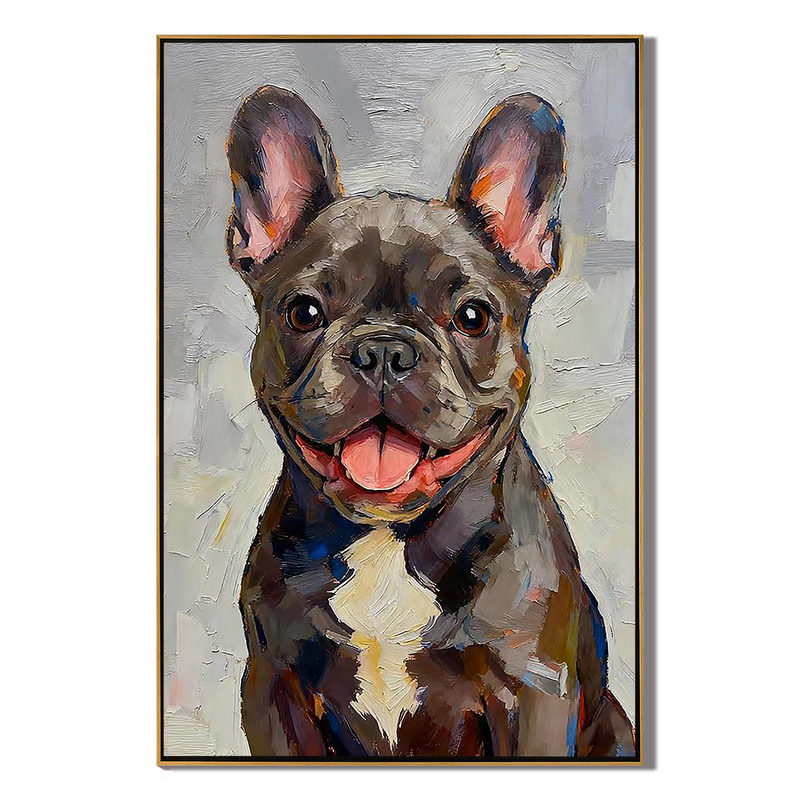 The Joyful Frenchie – Modern Impasto French Bulldog Texture Painting | Vibrant Living Room Art