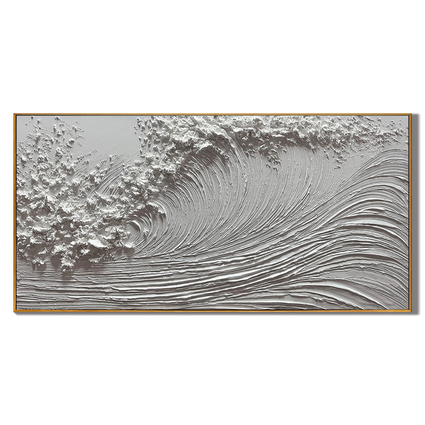 The Silent Swell – All White Minimalist Textured Ocean Wave Art | Wabi-Sabi Heavy Impasto Home Office Art