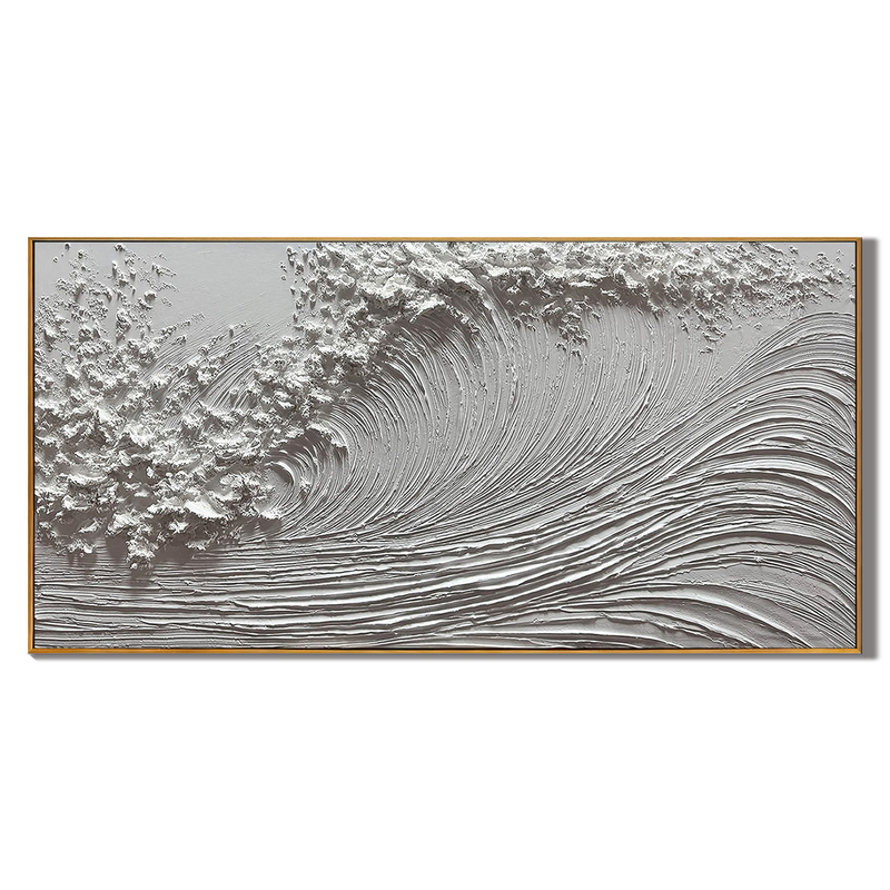 The Silent Swell – All White Minimalist Textured Ocean Wave Art | Wabi-Sabi Heavy Impasto Home Office Art
