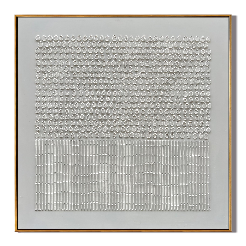 Listening to Rain – Wabi-Sabi Pure White Textured Raindrop & Bamboo Listening to Rain" – Wabi-Sabi Pure White Textured Raindrop & Bamboo Abstract Painting | Modern Minimalist HArt