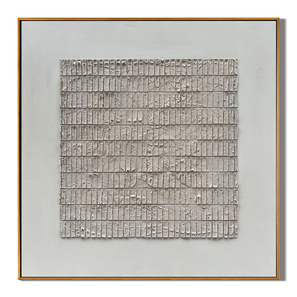 Temporal Grid – Wabi-Sabi Cement Gray Textured Abstract Painting | Modern Minimalist Entryway Art
