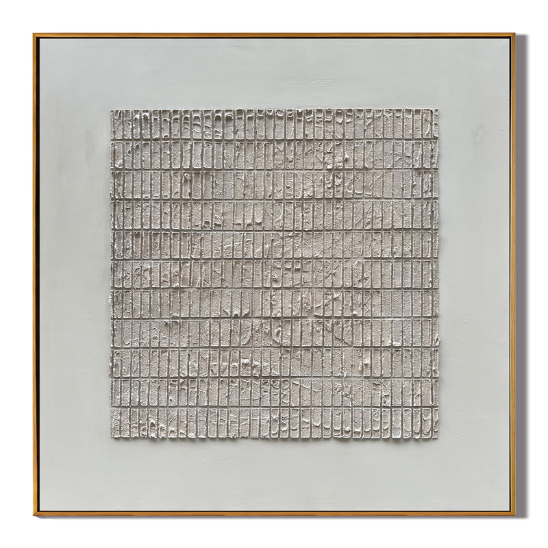 Temporal Grid – Wabi-Sabi Cement Gray Textured Abstract Painting | Modern Minimalist Entryway Art