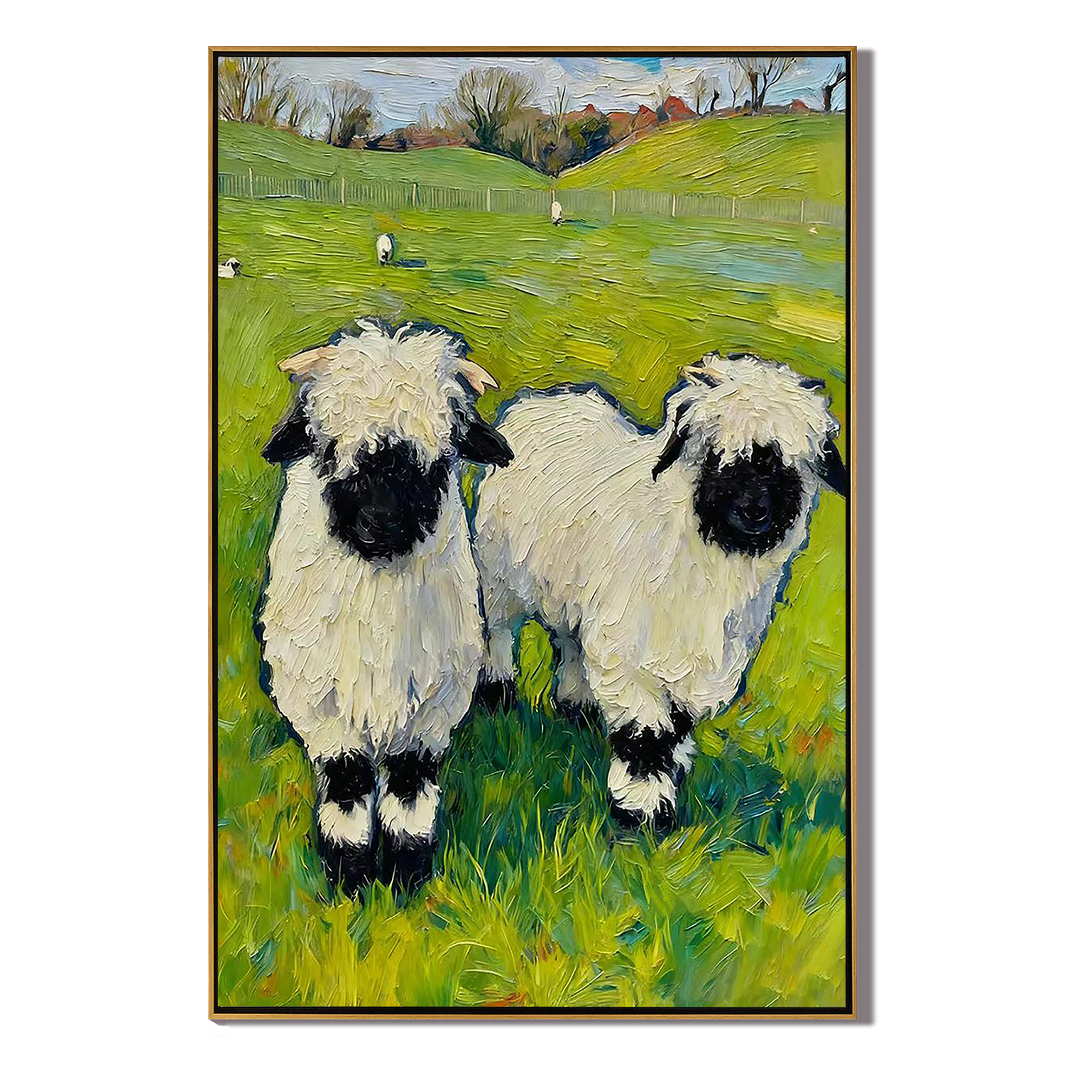 The Cotton-Wool Meadow – Post-Impressionist Sheep Impasto Painting | Whimsical Countryside Living Room Art