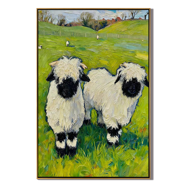 The Cotton-Wool Meadow – Post-Impressionist Sheep Impasto Painting | Whimsical Countryside Living Room Art