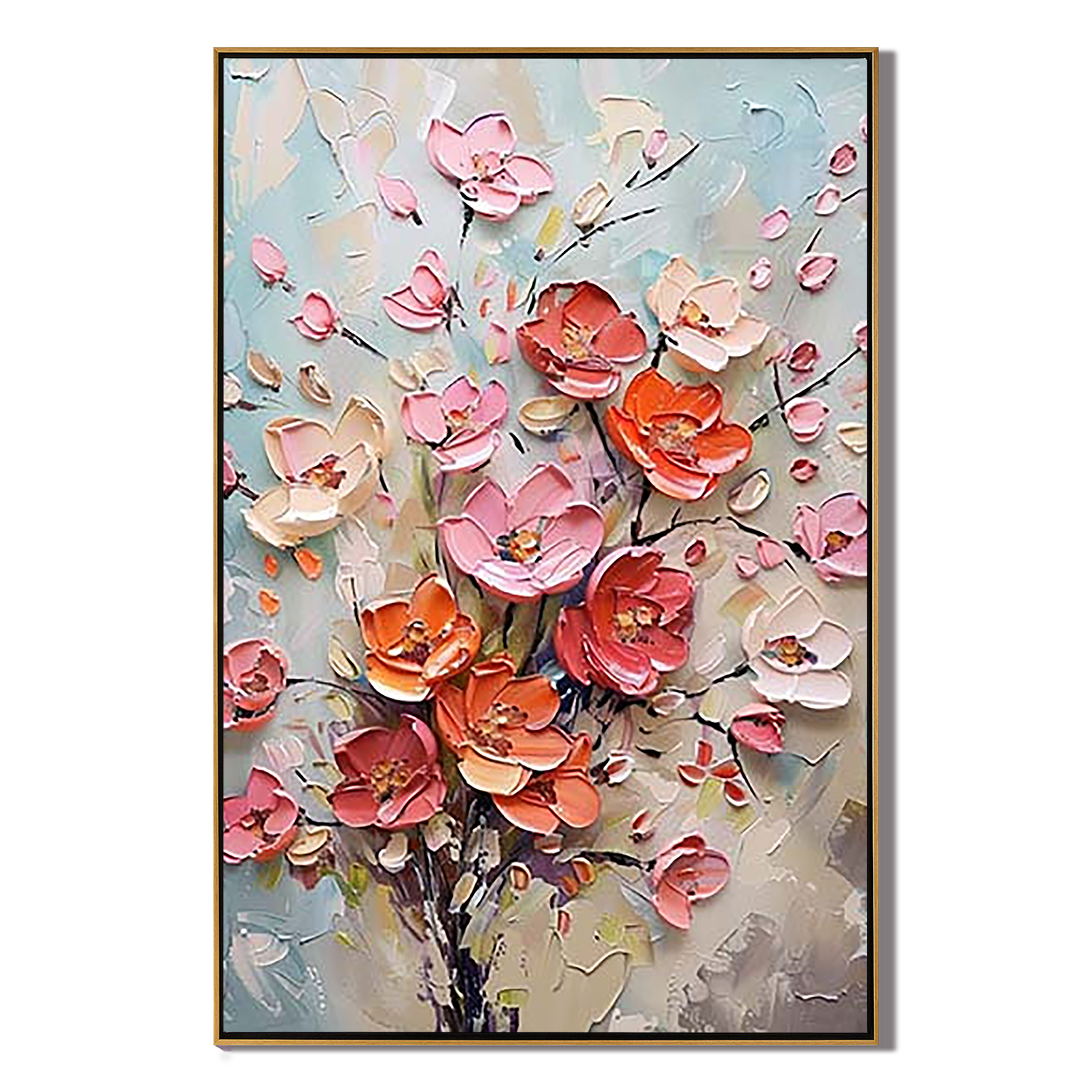 CORAL RADIANCE: Floral Wall Art, Hand-Painted Pink and Orange 3D Relief Plaster Effect Heavy Texture Gallery Art