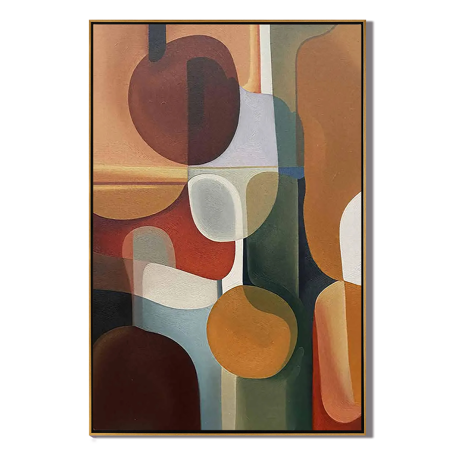 RETRO CONTOUR: Abstract Wall Art, Hand-Painted Mid-Century Modern Earthy Tone Geometric Shapes 3D Textured Gallery Art