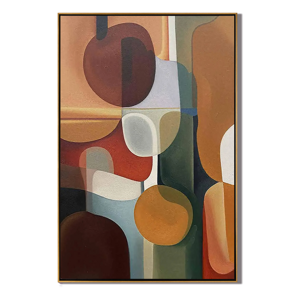 Retro Contour – Warm Earth Tone Geometric Abstract Painting | Modern Wabi-Sabi Living Room Art