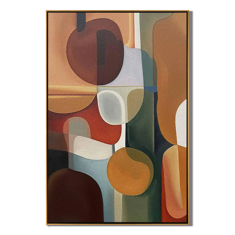 Retro Contour – Warm Earth Tone Geometric Abstract Painting | Modern Wabi-Sabi Living Room Art