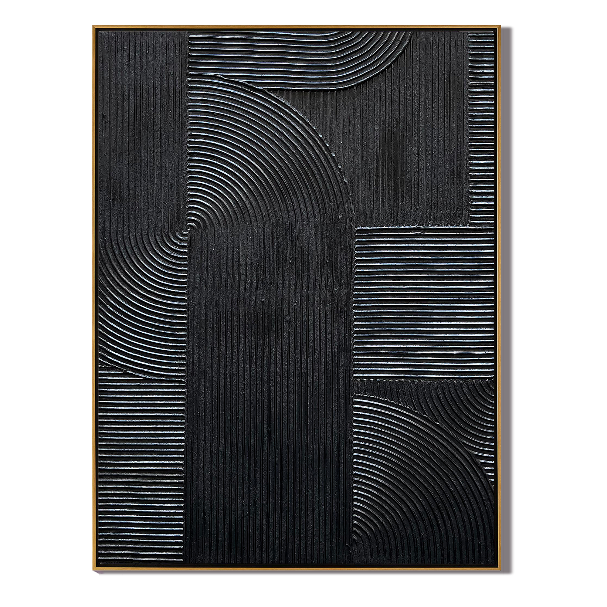 ONYX MATRIX: 3D Heavy Texture Black Wall Art, Modern Linear Plaster Relief