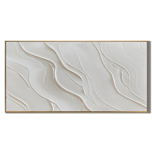 Zen Ripple – Hand-Painted Neutral Beige Fluid Plaster Lines Minimalist Painting | Modern Minimalist Bedroom & Home Office Art