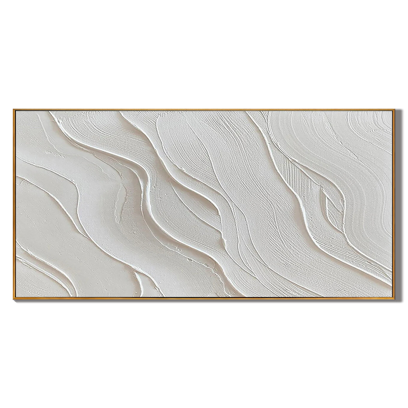 Zen Ripple – Hand-Painted Neutral Beige Fluid Plaster Lines Minimalist Painting | Modern Minimalist Bedroom & Home Office Art