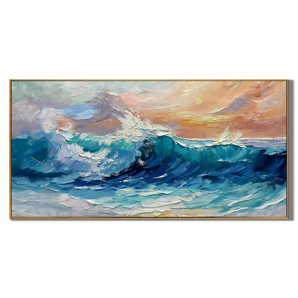 Indigo Surge – Hand-Painted Deep Blue and Sunset 3D Heavy Texture Palette Knife Texture Painting | Modern Abstract Living Room & Office Art