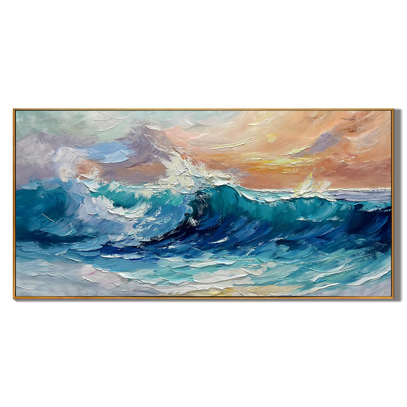 Indigo Surge – Hand-Painted Deep Blue and Sunset 3D Heavy Texture Palette Knife Texture Painting | Modern Abstract Living Room & Office Art