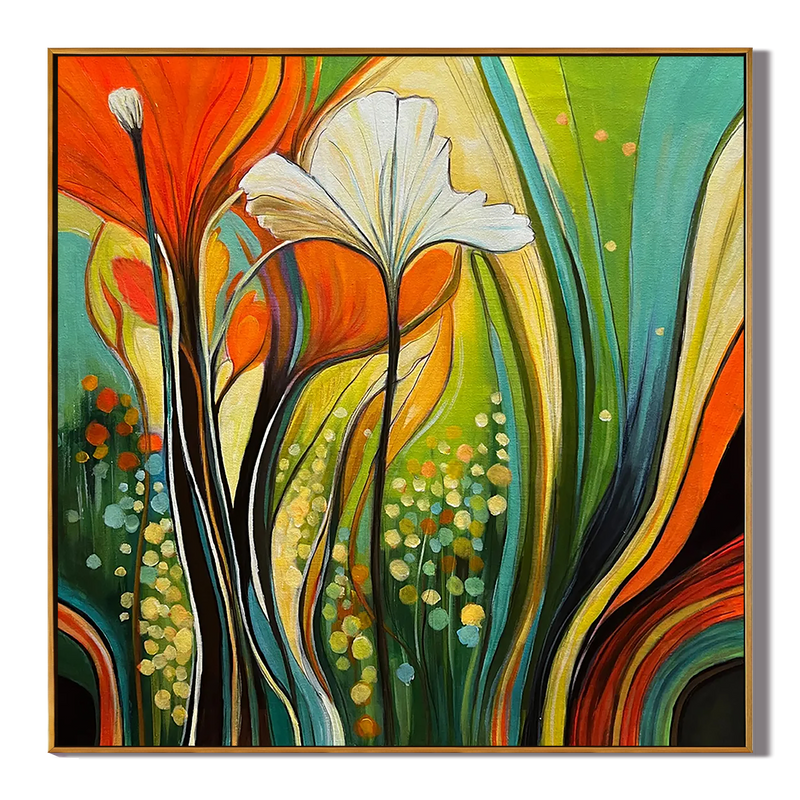 Vivid Rhythm – Hand-Painted Multicolored Floral Vines Abstract Painting | Vibrant Botanical Living Room & Dining Room Art