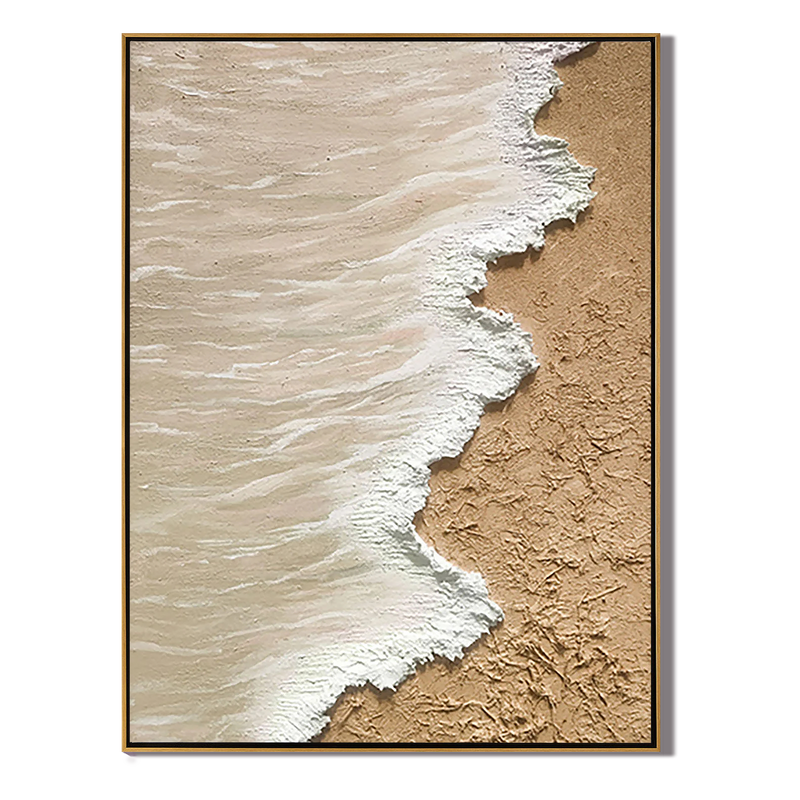 Sandy Shore – Hand-Painted Creamy White Sea Foam 3D Plaster Effect Nature Painting | Japandi Organic Texture Living Room & Bedroom Art