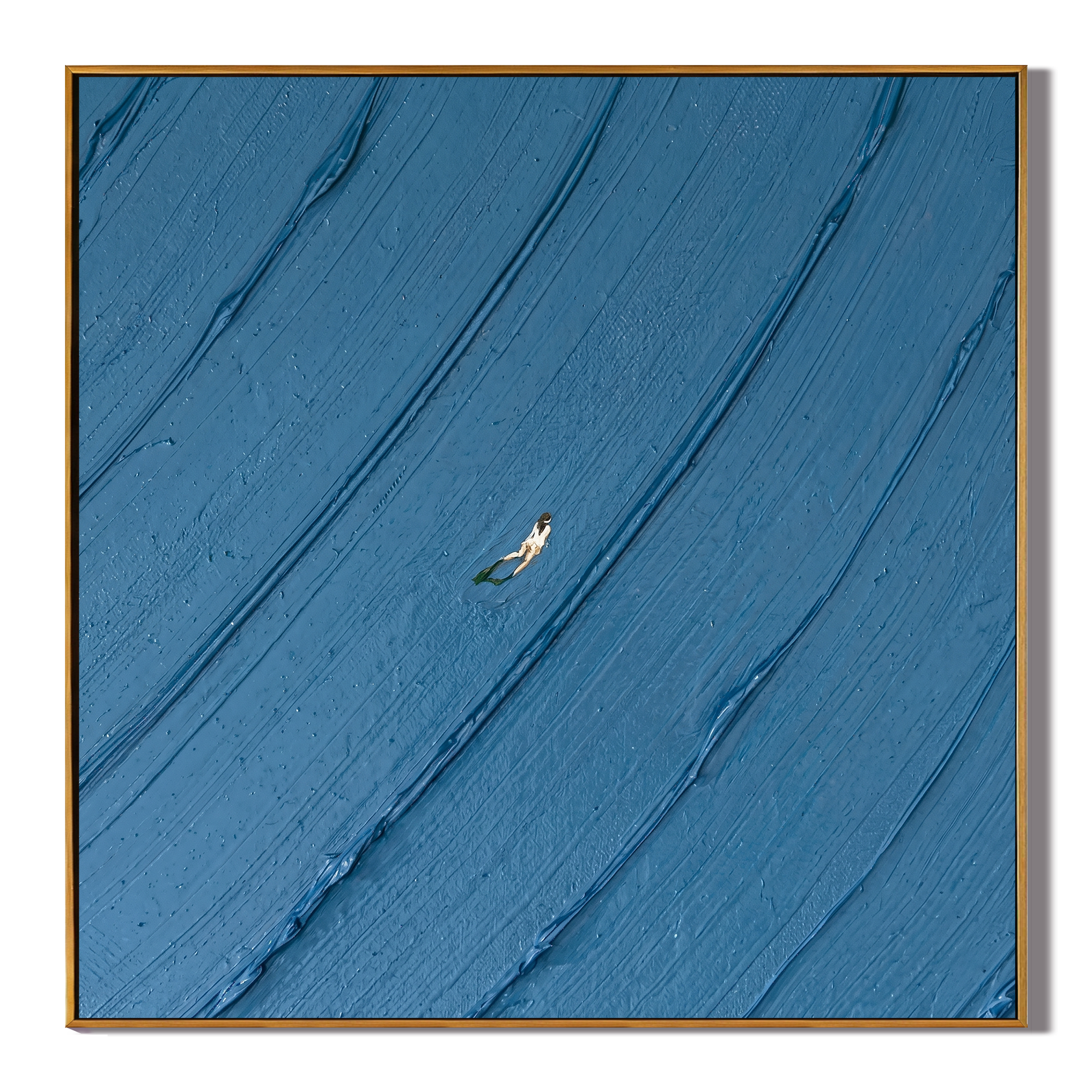 DEEP SEA ECHO – Minimalist Abstract Painting of Deep Ocean Blue | Modern Nordic-style Bedroom Art