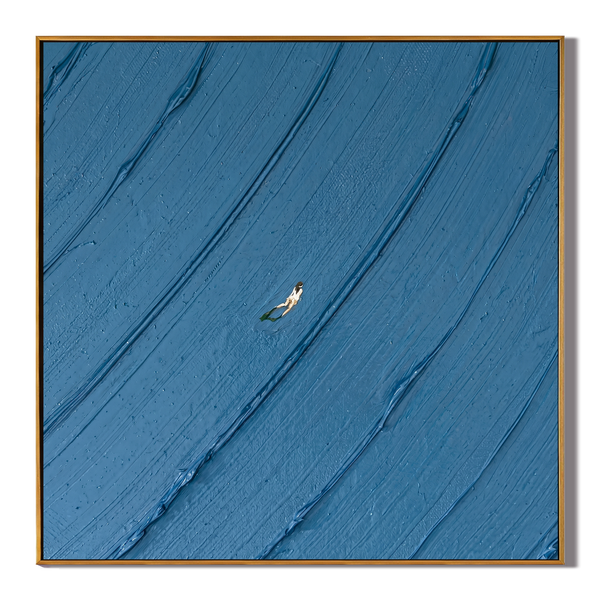 DEEP SEA ECHO – Minimalist Abstract Painting of Deep Ocean Blue | Modern Nordic-style Bedroom Art