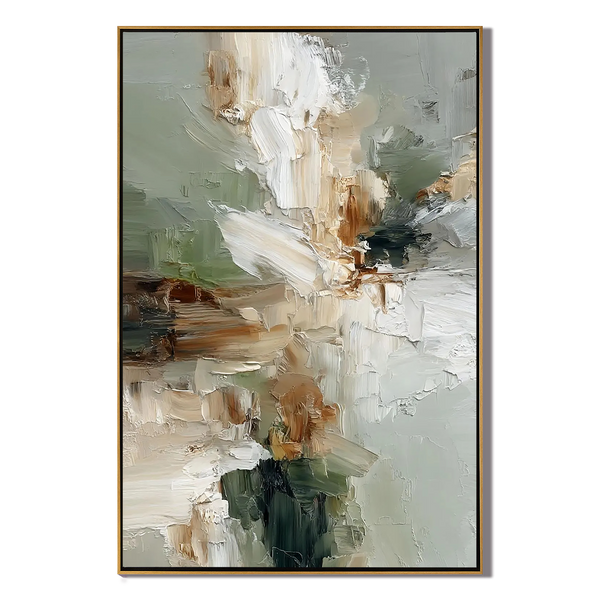 Sage Blossom – Hand-Painted Morandi Green and White Palette Knife Abstract Painting | Tropical Botanical Bedroom & Dining Room Art