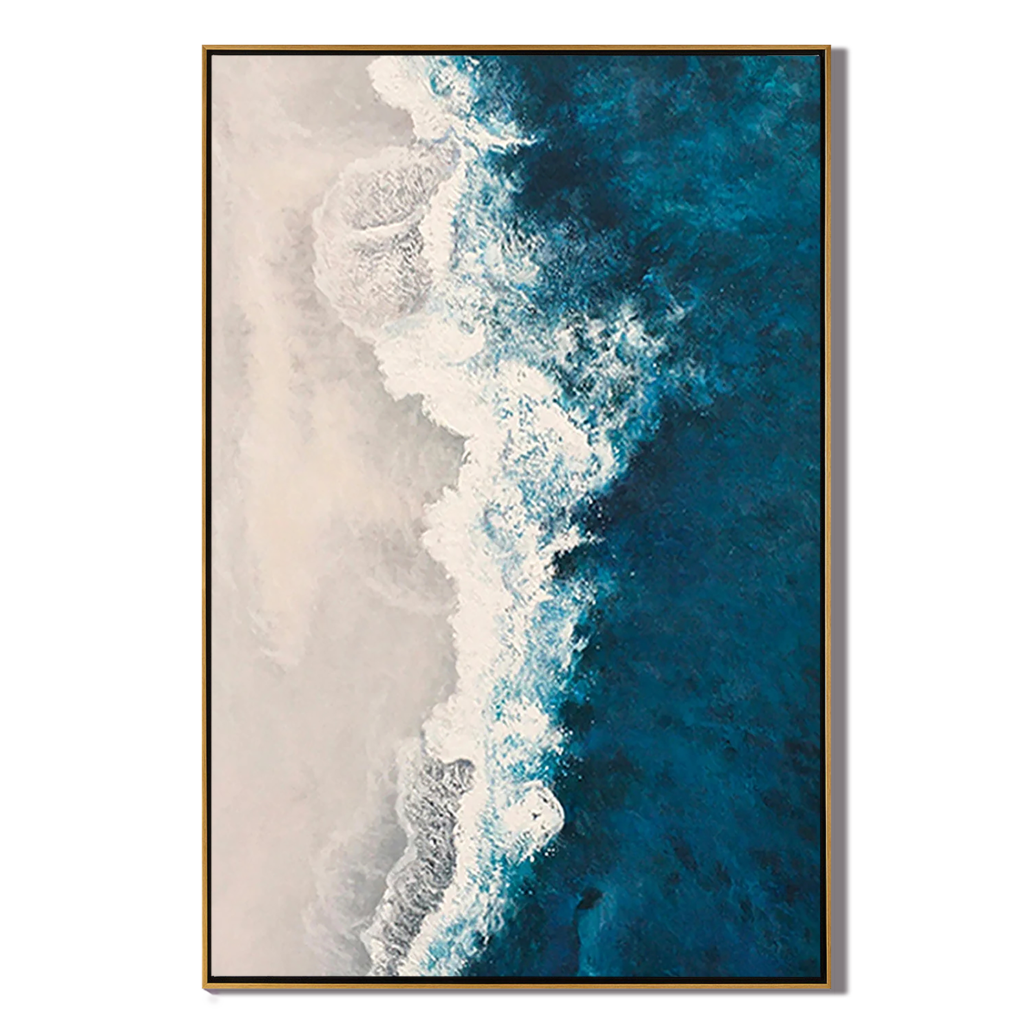 OCEAN SURGE: Nature Wall Art, Hand-Painted Deep Navy Blue Sea Foam Aerial View 3D Textured Canvas Painting