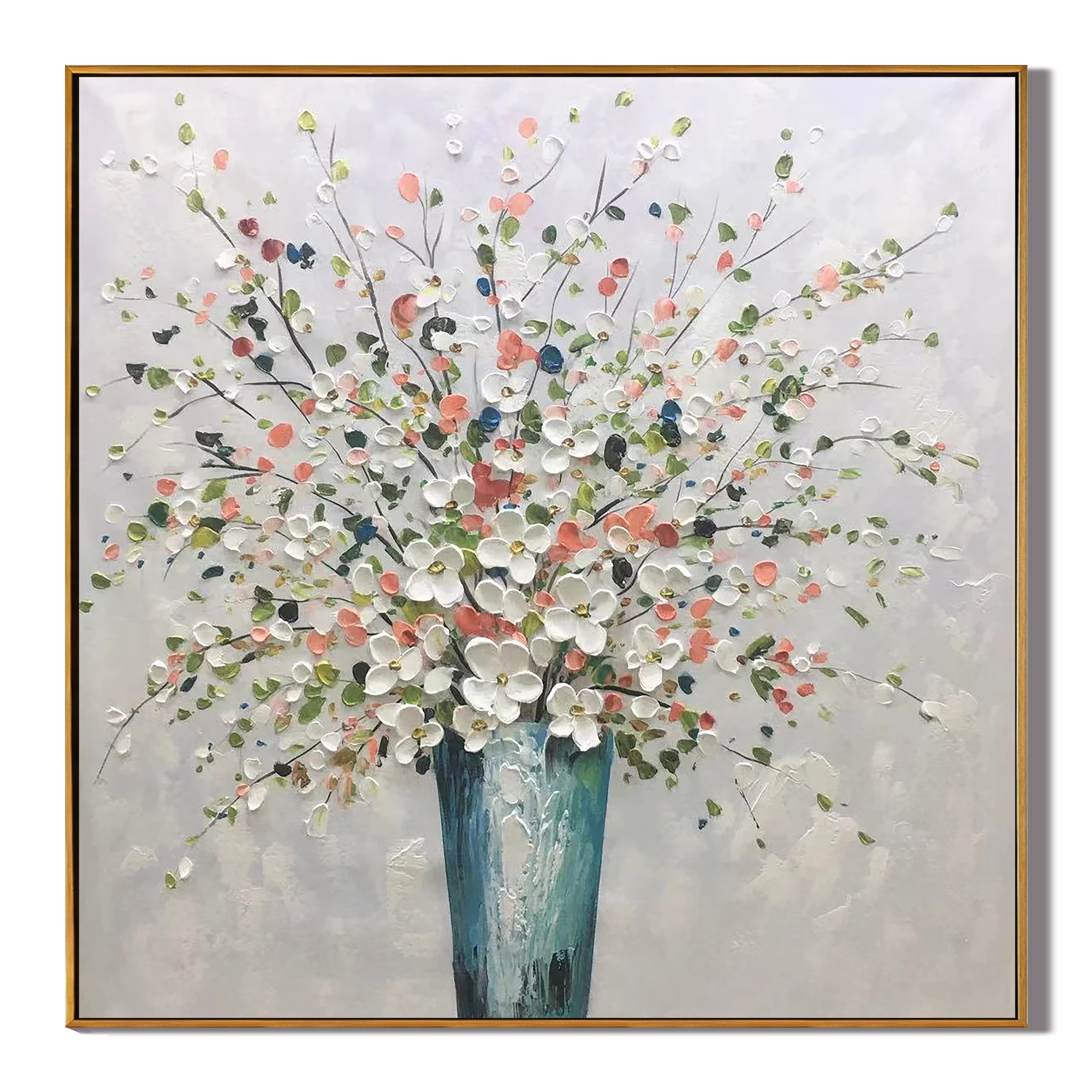 FLORAL HARVEST: Floral Wall Art, Hand-Painted Wildflower Vase Impressionist Palette Knife Textured Oil Painting