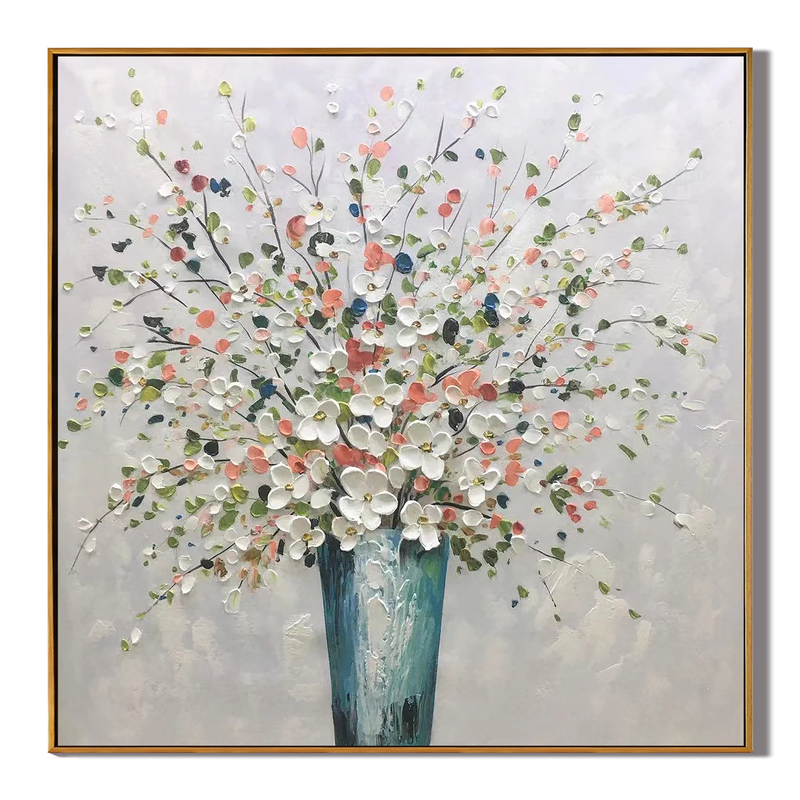 Floral Harvest – Hand-Painted Wildflower Vase Impressionist Palette Knife Textured Oil Floral Painting | Contemporary Botanical Bedroom & Living Room Art