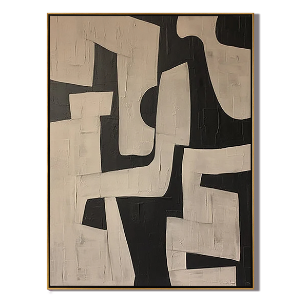Earthen Relic – Hand-Painted Distressed Beige and Black Wabi-Sabi Painting | Japandi Organic Wabi-Sabi Living Room & Hallway Art