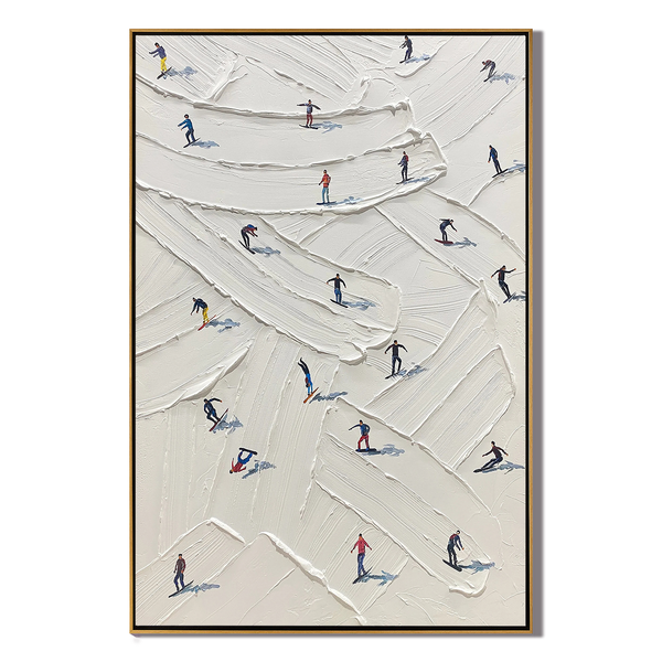 Winter Slope – Hand-Painted Minimalist Skiing Winter Athlete Sport Painting | Contemporary Sport Home Office & Living Room Art