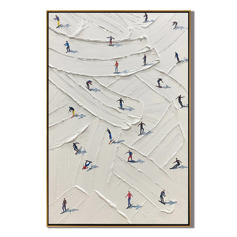 Winter Slope – Hand-Painted Minimalist Skiing Winter Athlete Sport Painting | Contemporary Sport Home Office & Living Room Art