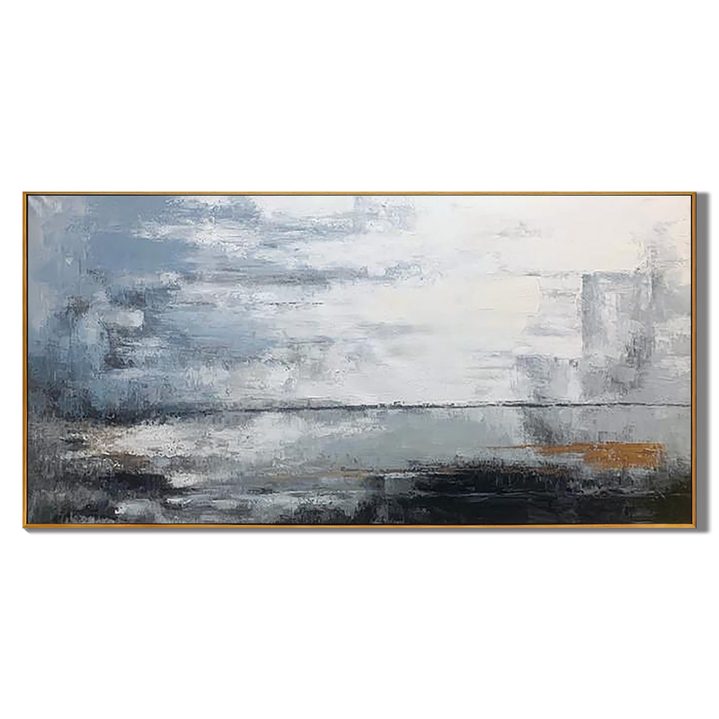 Urban Mist – Hand-Painted Grey and Gold Palette Knife Abstract Painting | Modern Abstract Living Room & Office Art