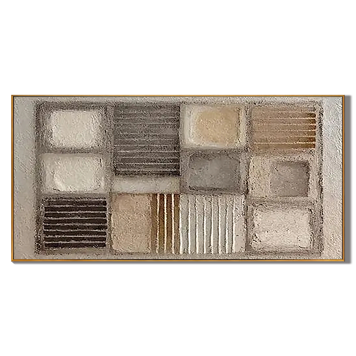 EARTHEN MOSAIC: Panoramic 3D Heavy Texture Wabi-Sabi Wall Art, Modern Neutral Plaster Relief Grid
