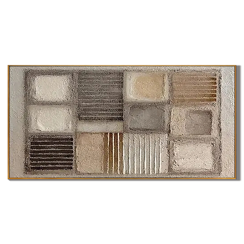 Earthen Mosaic – Modern Neutral Plaster Relief Grid Wabi-Sabi Painting | Japandi Organic Wabi-Sabi Living Room & Hallway Art