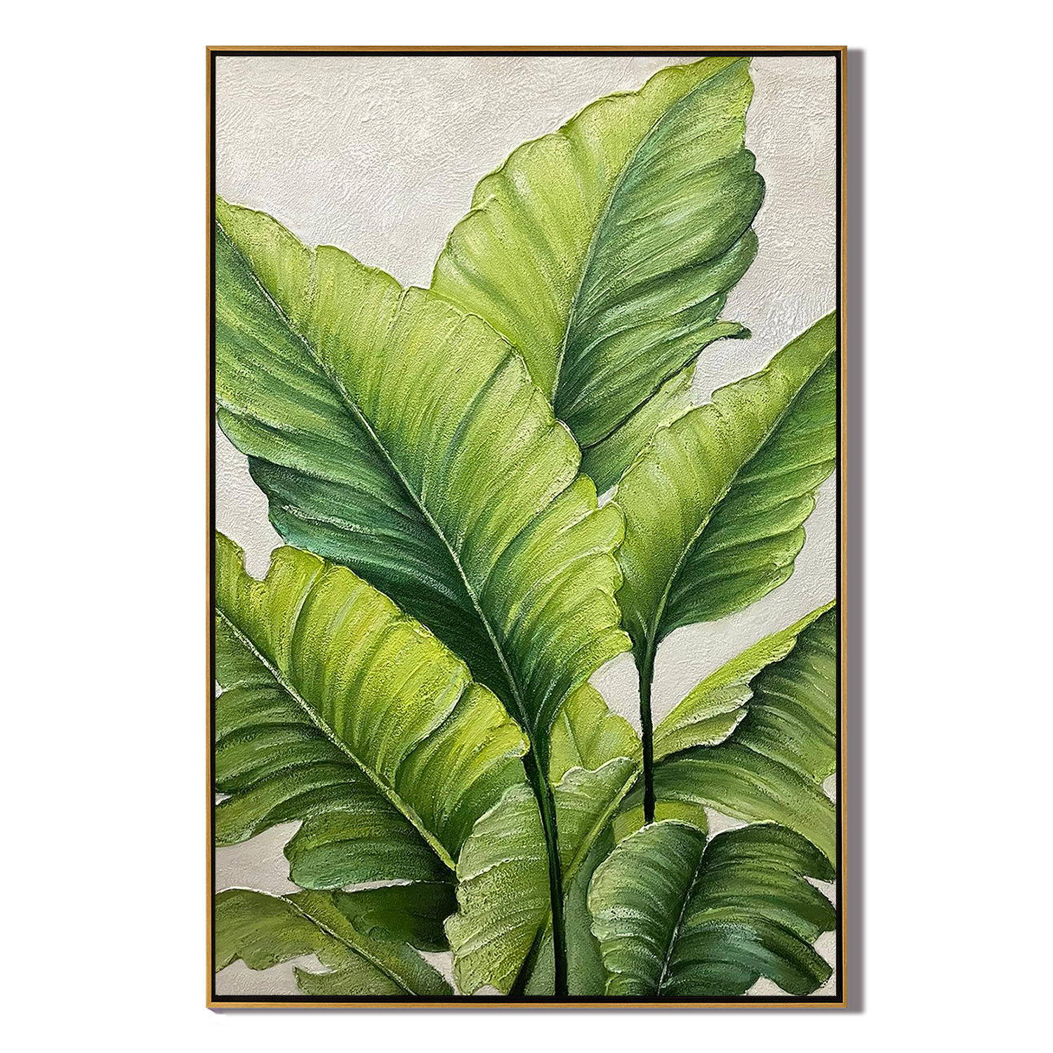 EMERALD BREEZE: Floral Wall Art, Hand-Painted Emerald Green Tropical Leaf 3D Impasto Heavy Texture Canvas Painting