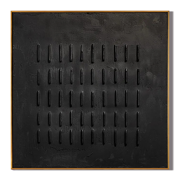Onyx Rhythm – Hand-Painted All-Black Minimalist Plaster Relief Wabi-Sabi Painting | Modern Noir Wabi-Sabi Living Room & Home Office Art