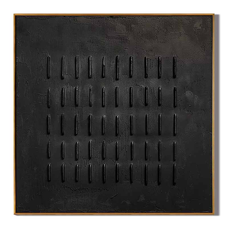 Onyx Rhythm – Hand-Painted All-Black Minimalist Plaster Relief Wabi-Sabi Painting | Modern Noir Wabi-Sabi Living Room & Home Office Art