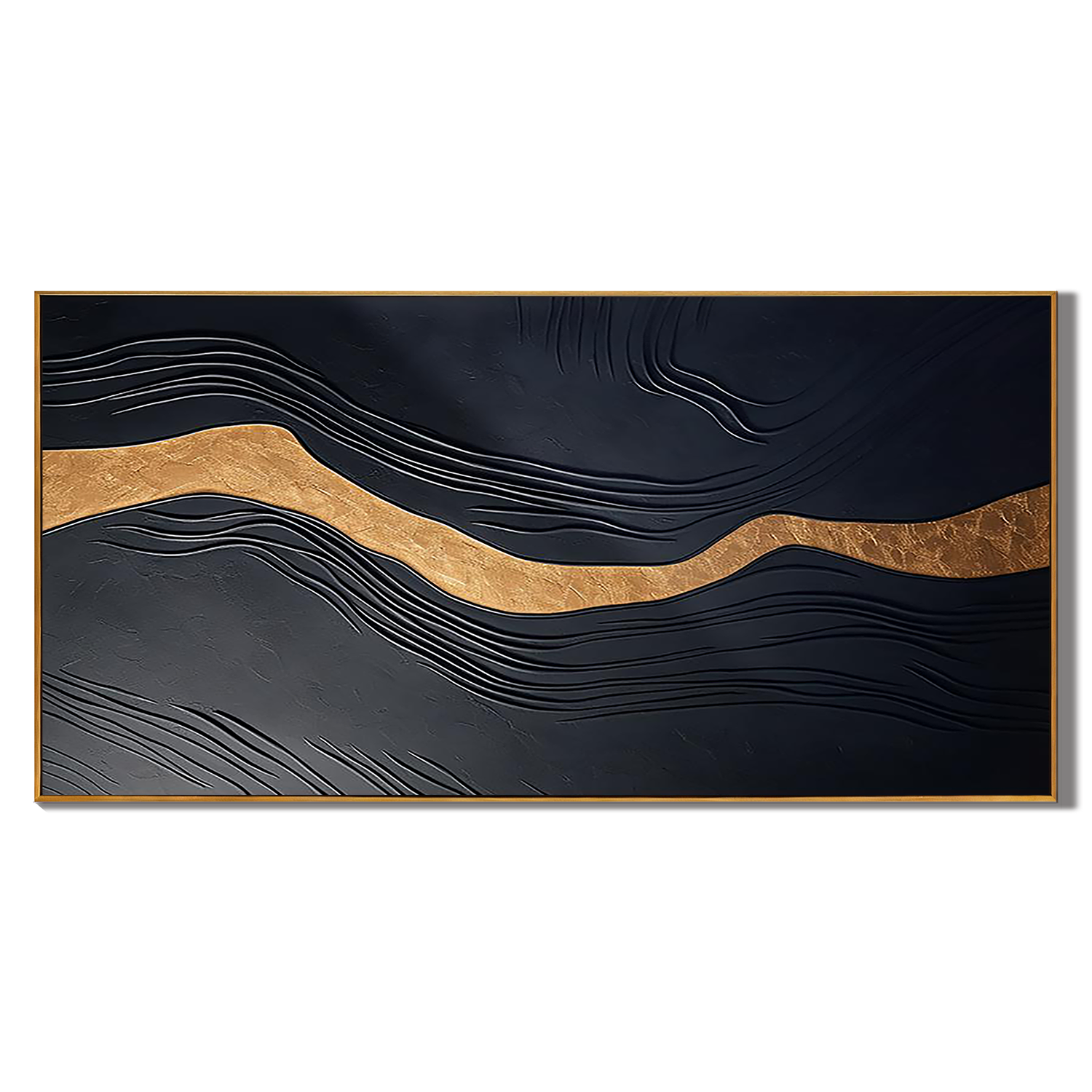 GOLDEN VEIN: Abstract Wall Art, Hand-Painted Dark Grey and Gold Foil Modern Luxury Textured Gallery Art