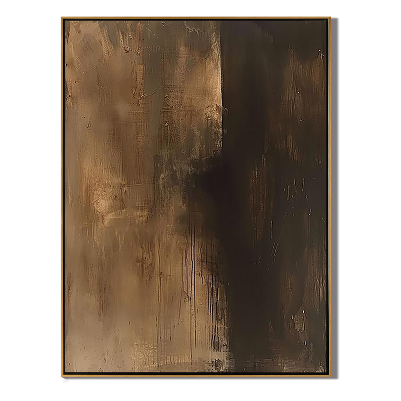 Earthen Shadow – Hand-Painted Deep Coffee Brown Plaster Effect Wabi-Sabi Painting | Japandi Wabi-Sabi Living Room & Bedroom Art