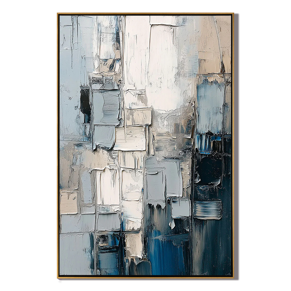 Urban Serenity – Modern Abstract Morandi Blue Grey Palette Knife Texture Painting | Modern Abstract Living Room & Office Art