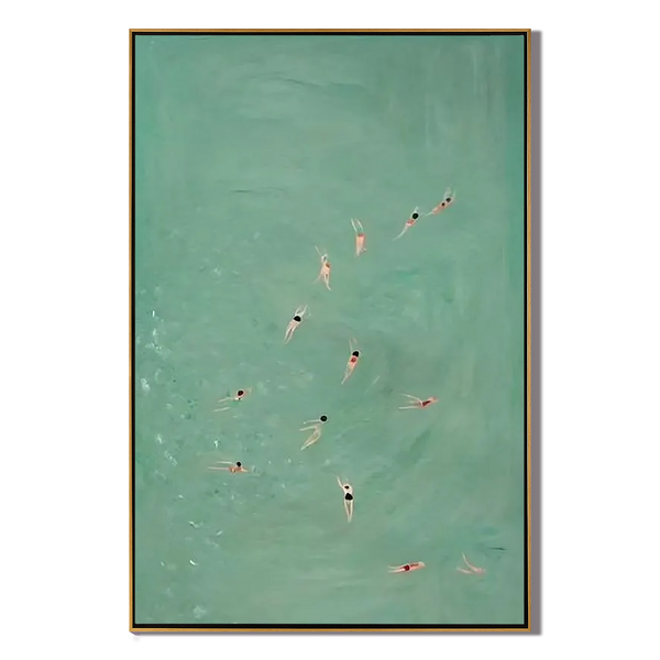 Mint Sea Wanderlust – Modern Retro Swimmers Mint Green Art | Cozy Summer Bedroom Art