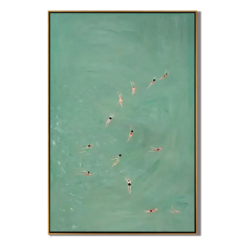 Mint Sea Wanderlust – Modern Retro Swimmers Mint Green Art | Cozy Summer Bedroom Art