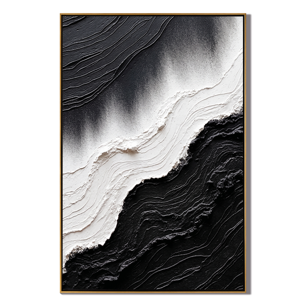 Dark Current – Modern Minimalist Black & White Painting | Textured Wabi-Sabi Abstract Hallway Art