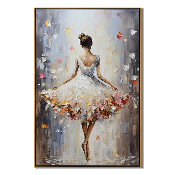 Vibrant Ballerina – Hand-Painted Dancer Figure Floral Skirt 3D Palette Knife Portrait Painting | Vibrant Botanical Living Room & Dining Room Art