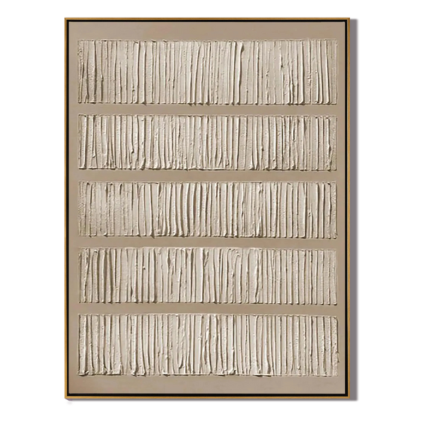 Linear Rhythm – Hand-Painted Neutral Tone Line Plaster Relief Texture Painting | Japandi Organic Texture Living Room & Bedroom Art