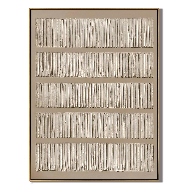 Linear Rhythm – Hand-Painted Neutral Tone Line Plaster Relief Texture Painting | Japandi Organic Texture Living Room & Bedroom Art