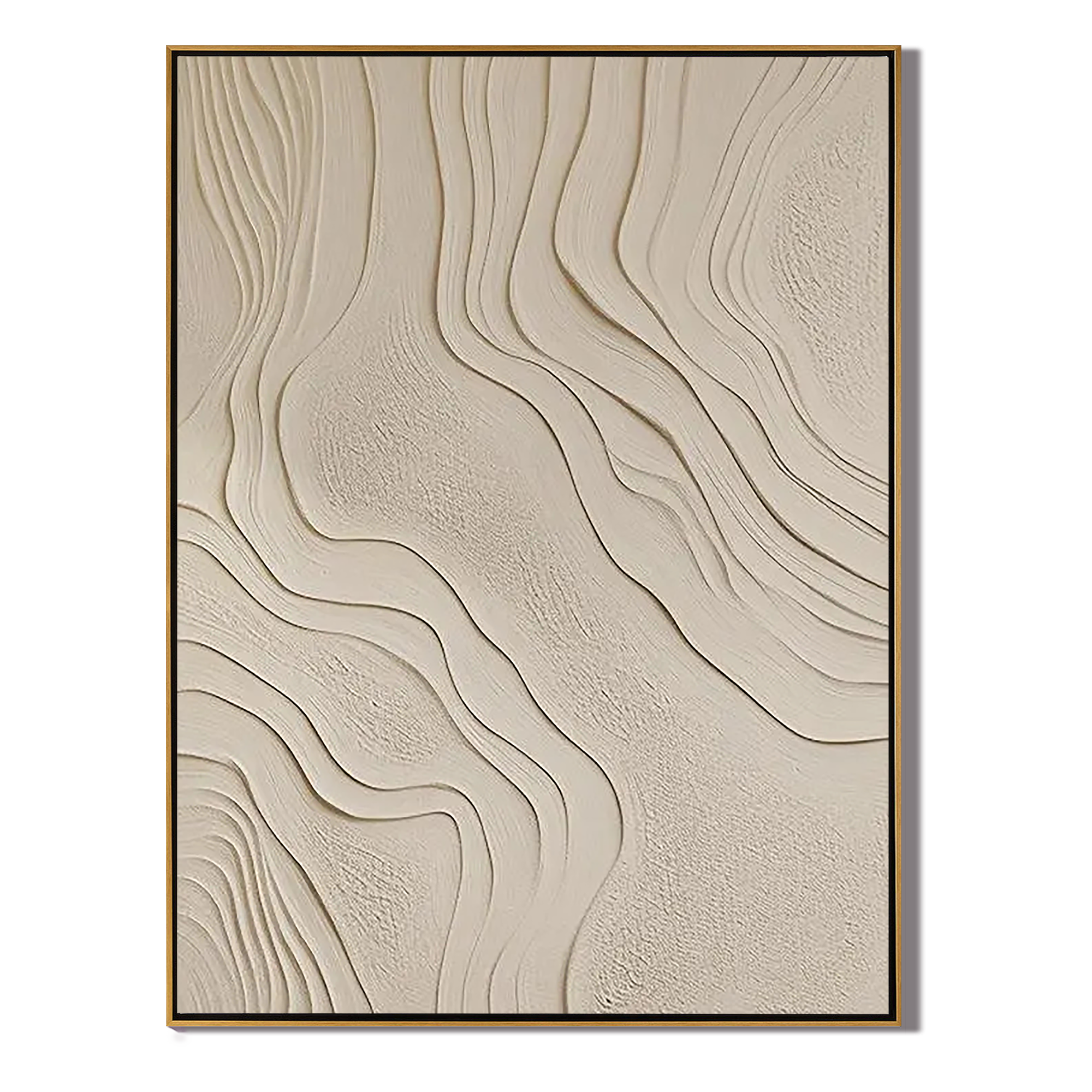 ZEN RIPPLE: Wabi-Sabi Wall Art, Hand-Painted Minimalist Beige Organic Wave Line 3D Plaster Effect Relief Studio Art
