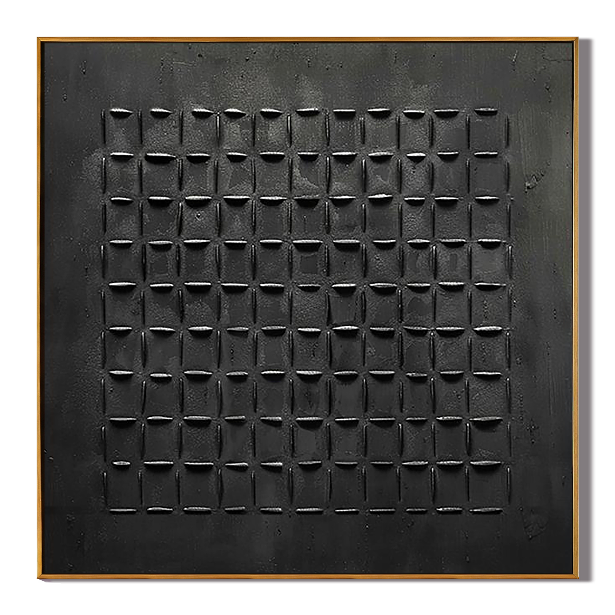 ONYX GRID: Square 3D Heavy Texture Wabi-Sabi Wall Art, Modern Black Plaster Relief Abstract